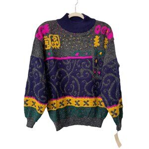 Vintage 80s Lord Isaacs Sweater Size Medium Crewneck Multicolor Deadstock NEW